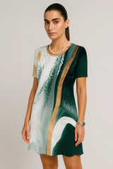 Sukienki z krótkim rękawem w stylu vintage z teksturowanym nadrukiem