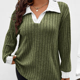 Plus Size V-Neck Lapel Blouse