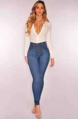 High-waist stretch slim denim pants-1