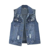 Studded Denim Vest Jacket Sleeveless-Light Blue-1