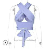 Women's Wrap Crop Top with Tie Waist-Purple-1