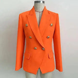 Double-Breasted Tailored Women's Blazer-Fluorescent Orange-1