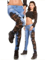 lace perspective stitching jeans-1
