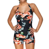 Summer Women's V Neck One Piece Pleated Swimsuit-Orange-1