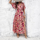 Women's Fashion Vacation Casual Printed Dress-Pink-1