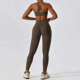 Yoga Clothing Sets Women Athletic Wear High Waist Leggings-Jiaocha Coffee Set-1-1