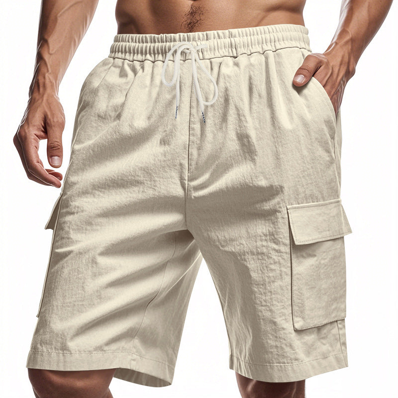 Men's Loose Sports and Leisure Linen Shorts | Solid Color Drawstring Casual Shorts