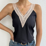 Women's V-Neck Lace Patchwork Vest Top | Casual Vacation Daily Wear