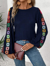 Embroidered Round Neck Long Sleeve Top-15