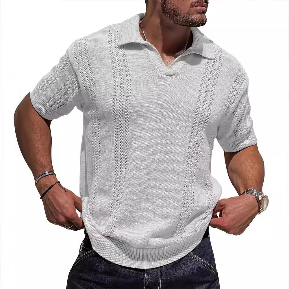 Knitted V-Neck Polo Tee