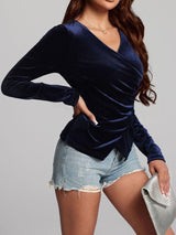 Ruched Surplice Long Sleeve Top-12