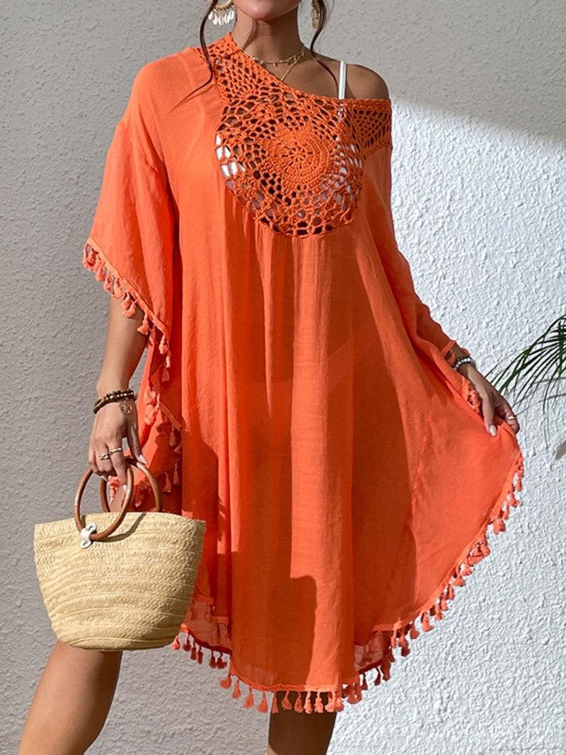 Tassel Cutout Scoop Neck Cover-Up Dress-11