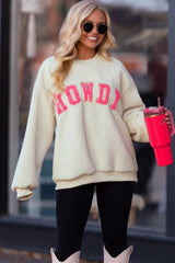 HOWDY Patched Round Neck Sherpa Sweatshirt-3