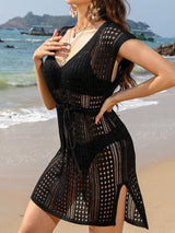 Openwork V-Neck Cap Sleeve Cover-Up-10