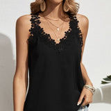 Women's Solid Color Loose V-Neck Camisole Vest | Casual Lace Trimmed Top