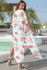 Floral Slit Half Sleeve Cover-Up-13