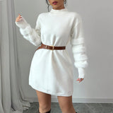 Plush Faux Fur Trim Mini Dress