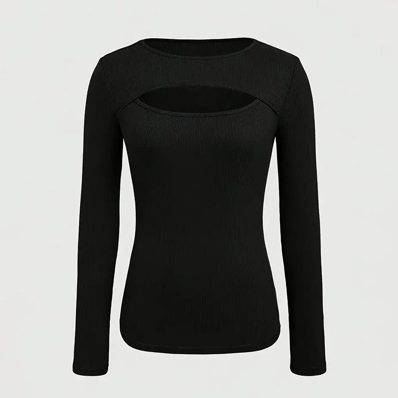 Cut-Out Ribbed Long Sleeve Tee