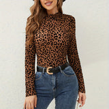 Sheer Leopard Stand Collar Top