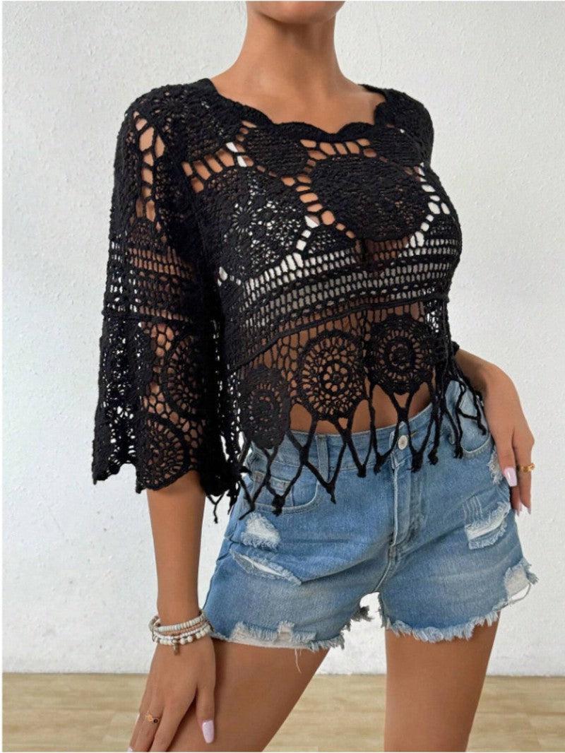 Openwork Round Neck Cover-Up-5