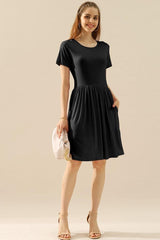 Ninexis Full Size Round Neck Ruched Dress with Pockets-6