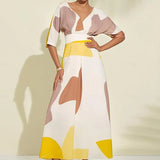 Boho Chic Maxi Dress with Abstract Print - Sunshine Glow