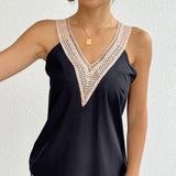 Women's V-Neck Lace Patchwork Vest Top | Casual Vacation Daily Wear