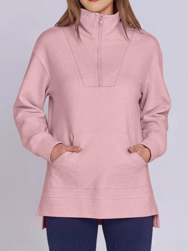 ฺHigh-Low Quarter Zip Long Sleeve Sweatshirt-21