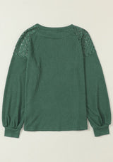 Lace Detail Round Neck Lantern Sleeve Top-16