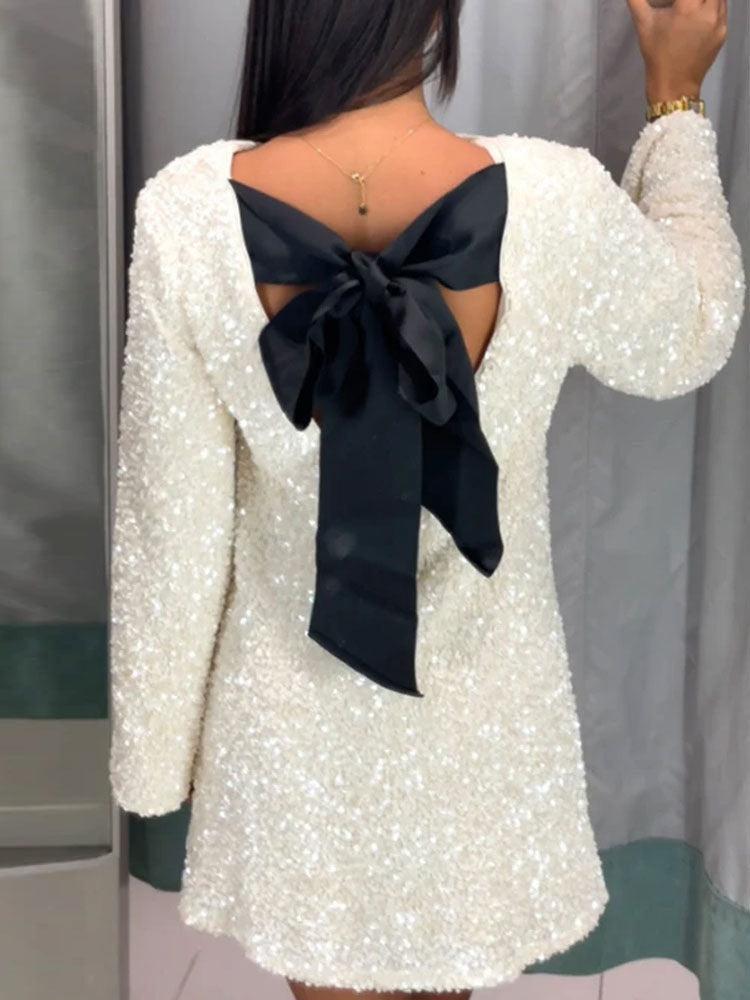 Elegant Sequin Dress with Statement Back Bow