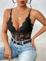 Perfee Lace V-Neck Spaghetti Strap Bodysuit-6