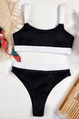 Color Block Scoop Neck Bikini Set-Black-8