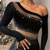 Sheer One Shoulder Mesh Top