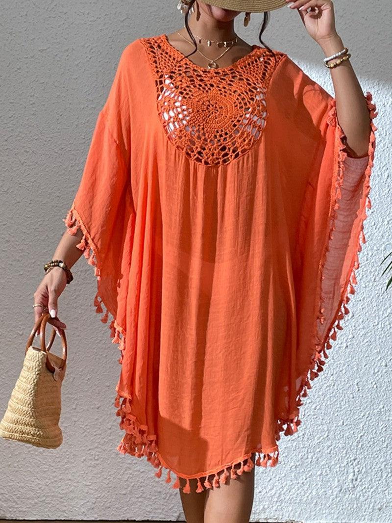 Tassel Cutout Scoop Neck Cover-Up Dress-12