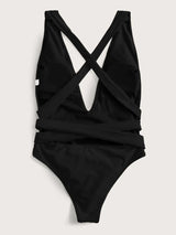 Halter Neck Deep V Tied One-Piece Swimsuit-12