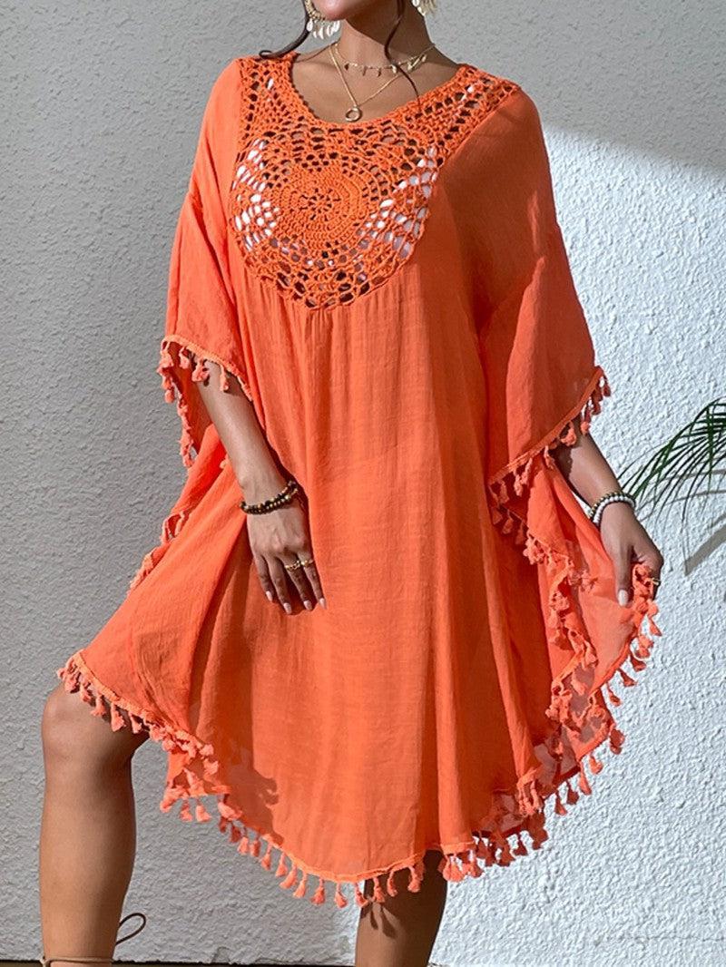 Tassel Cutout Scoop Neck Cover-Up Dress-9