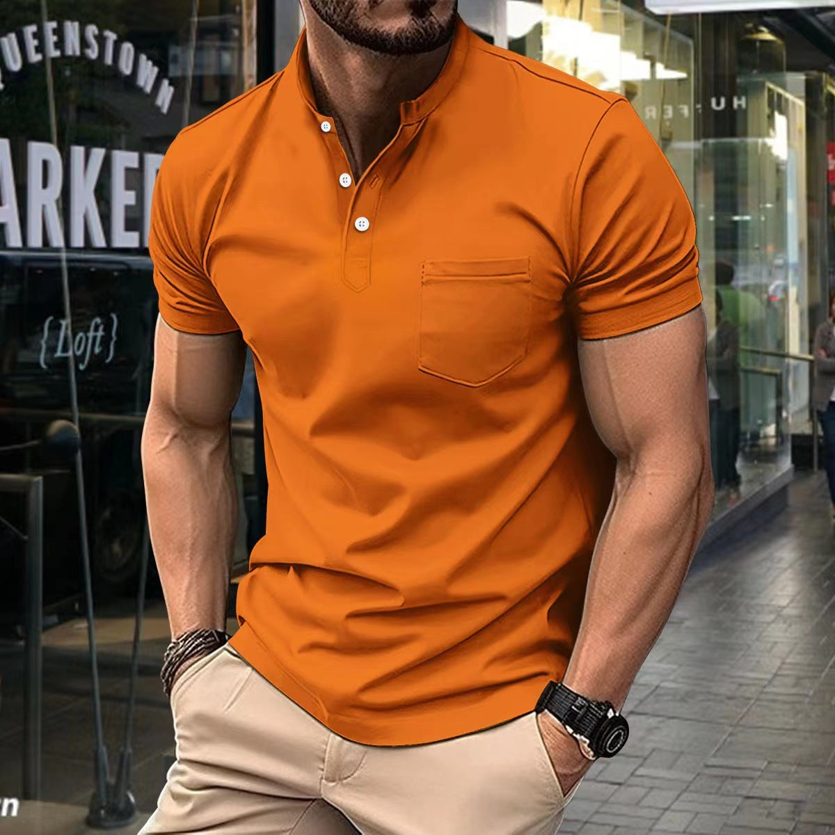 Chic Summer V-Neck Polo Shirt | Short-Sleeved Button-Up Top