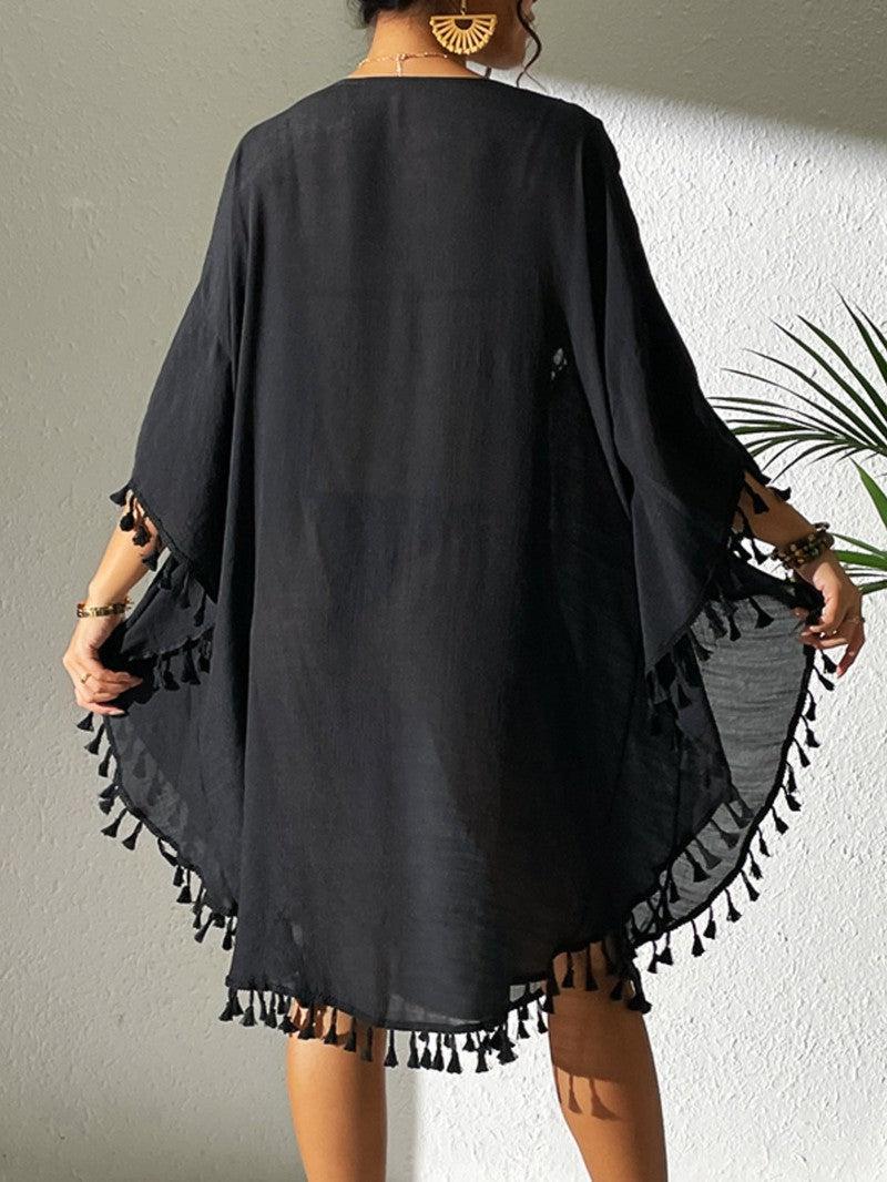 Tassel Cutout Scoop Neck Cover-Up Dress-14