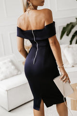 Off-Shoulder Zip-Back Slit Dress-2