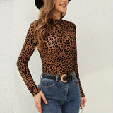 Sheer Leopard Stand Collar Top