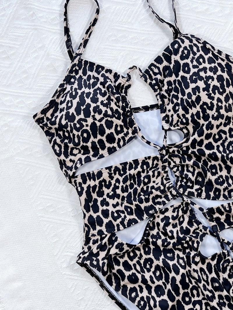 Leopard Cutout Tied One-Piece Swimsuit-5