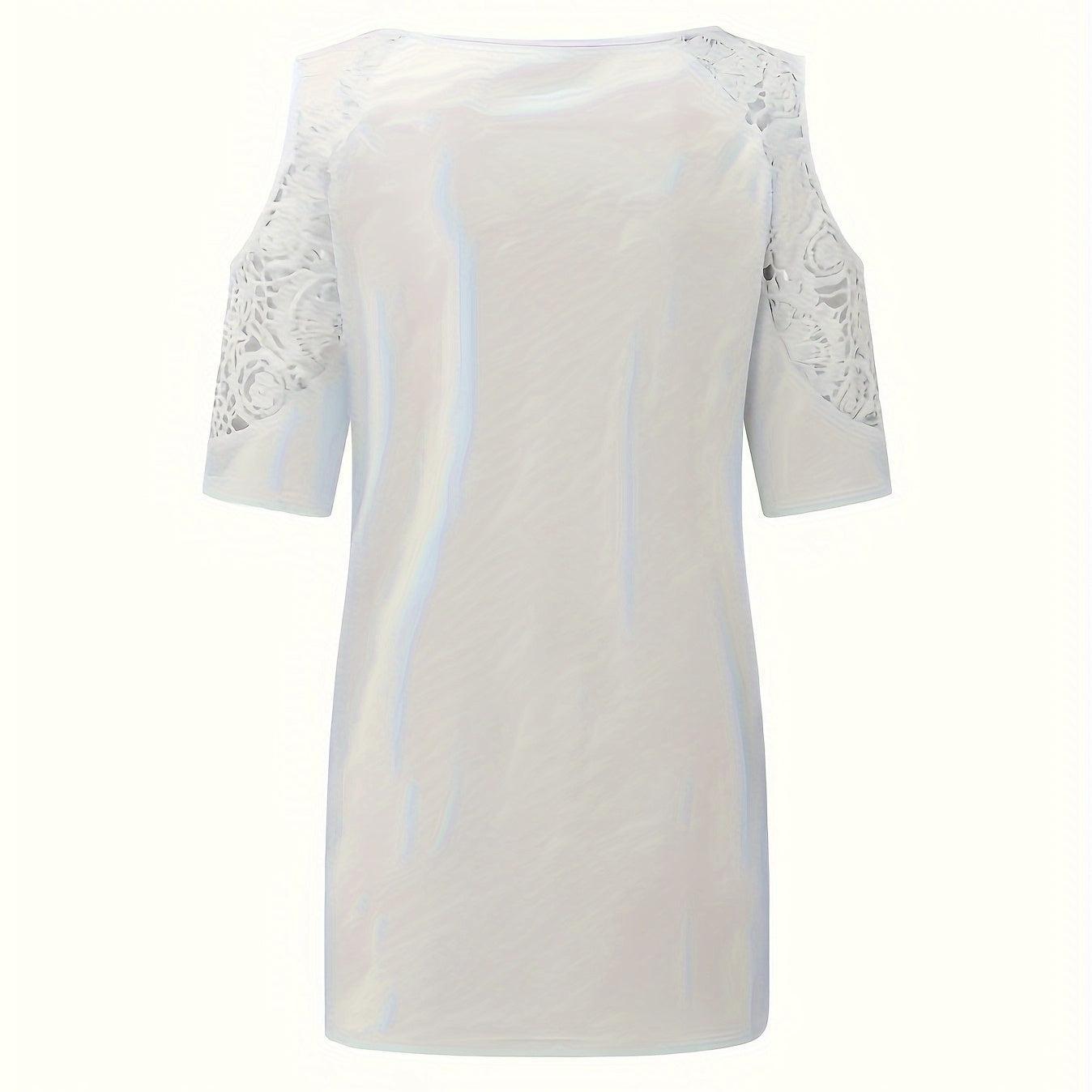 Women's V-Neck Off Shoulder Top with Floral Print & Contrasting Lace – Elegant & Flirty