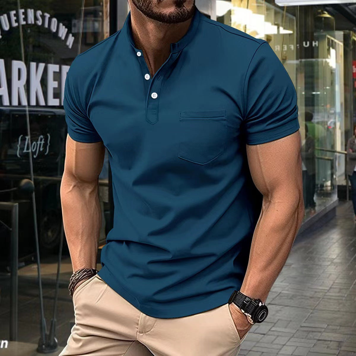 Chic Summer V-Neck Polo Shirt | Short-Sleeved Button-Up Top