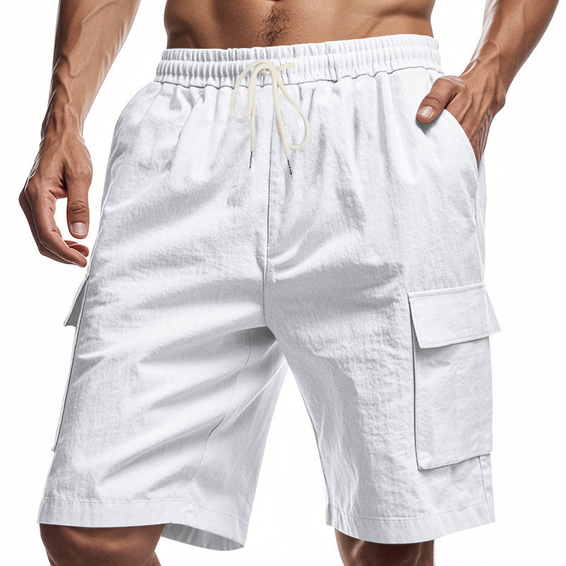 Men's Loose Sports and Leisure Linen Shorts | Solid Color Drawstring Casual Shorts