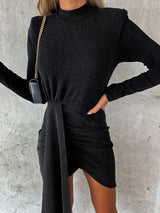 Heathered Mock Neck Long Sleeve Mini Dress-10