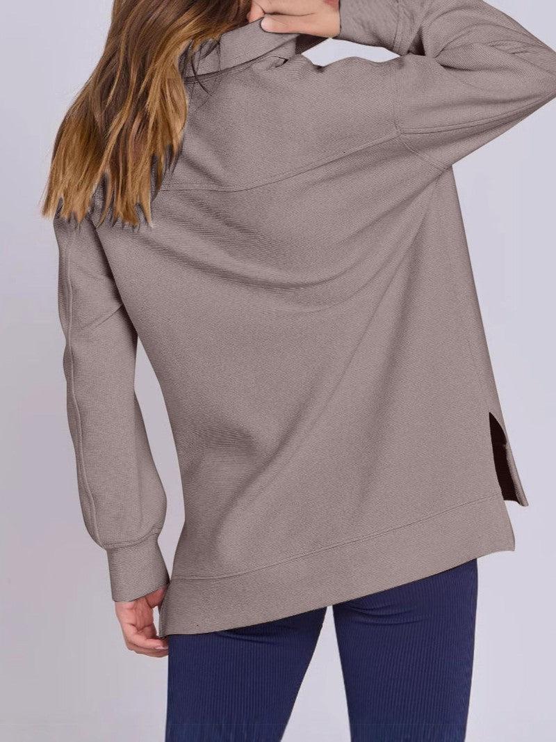 ฺHigh-Low Quarter Zip Long Sleeve Sweatshirt-18