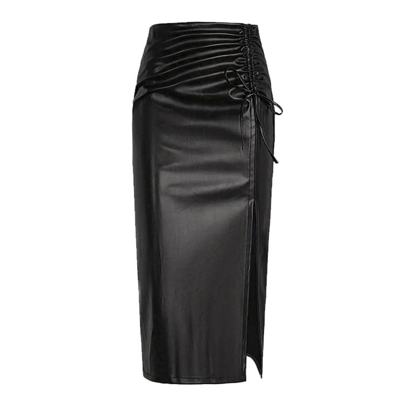 PU Leather Midi Pencil Skirt