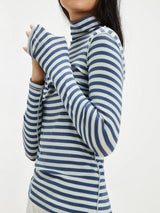 Exposed Seam Striped Turtleneck Long Sleeve T-Shirt-8