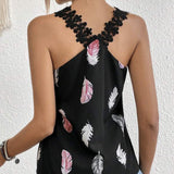 Women's Printed Feather Pattern V-Neck Camisole Vest | Slimming and Stylish Sleeveless Top