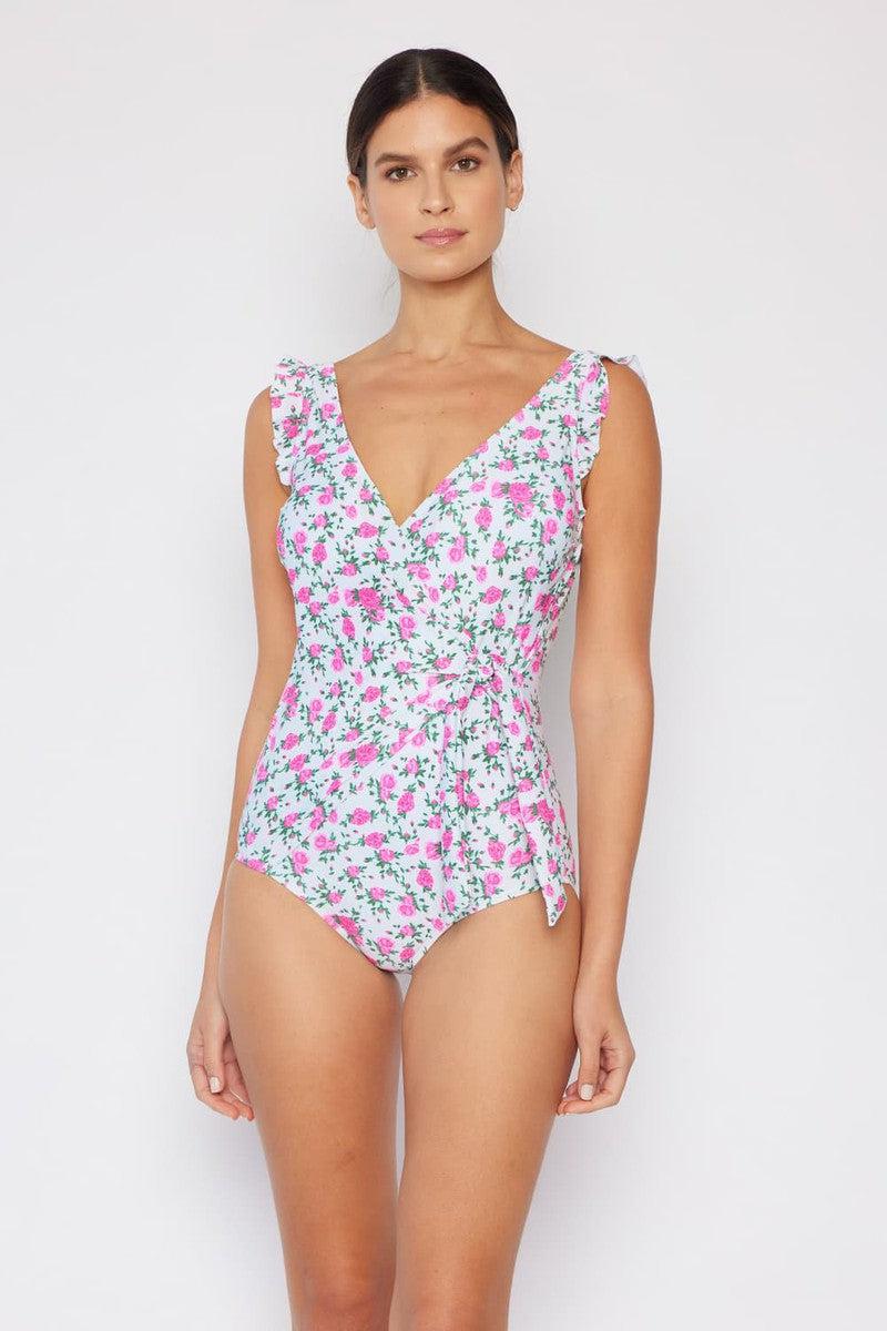 Marina West Swim Full Size Float On Ruffle Faux Wrap One-Piece in Roses Off-White-7